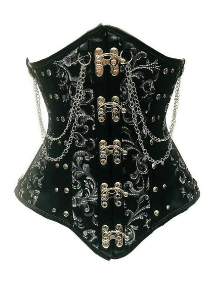 Lowndes Steel Boned Overbust Black Corset with Chains
