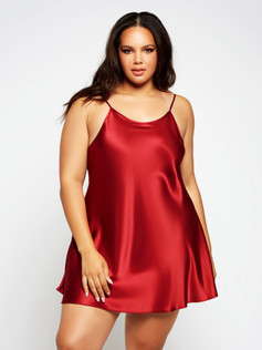 Plus Size Black Full Figure Classic Satin Chemise Lingerie Burgundy