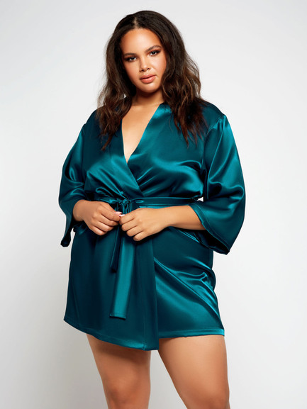 Women Plus Size Full Figure Classic Satin Short Robe