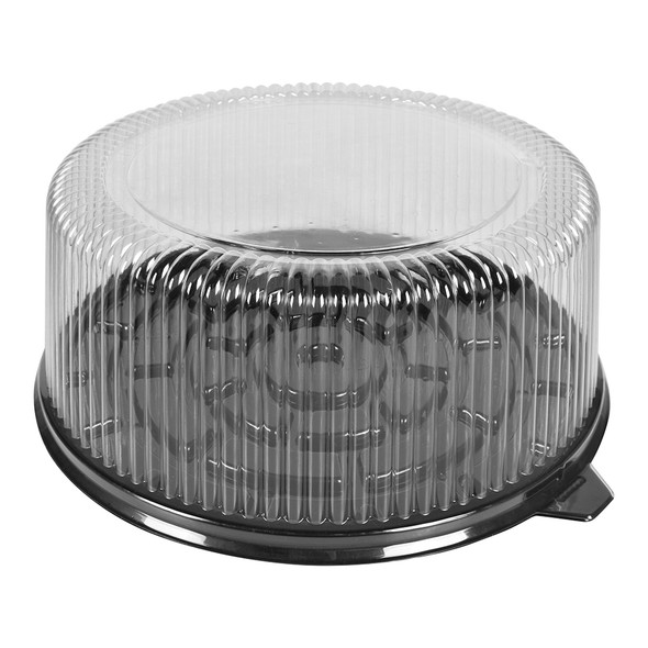 8" CAKE CONTAINER - 10.5" BLACK BASE - 4" TALL - 50/CASE 8" CAKE CONTAINER - 10.5" BLACK BASE - 4" TALL - 50/CASE