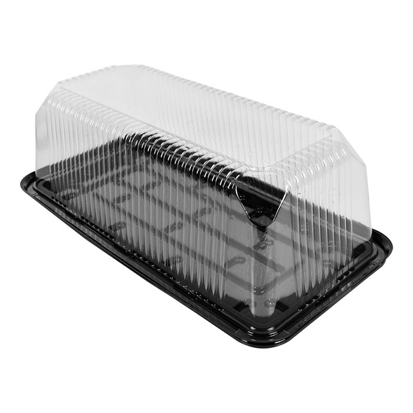 LOG CAKE/DELI CONTAINER - 14"x7" LONG RECTANGULAR BLACK BASE - 4.75" TALL - 50/CASE LOG CAKE/DELI CONTAINER - 14"x7" LONG RECTANGULAR BLACK BASE - 4.75" TALL - 50/CASE