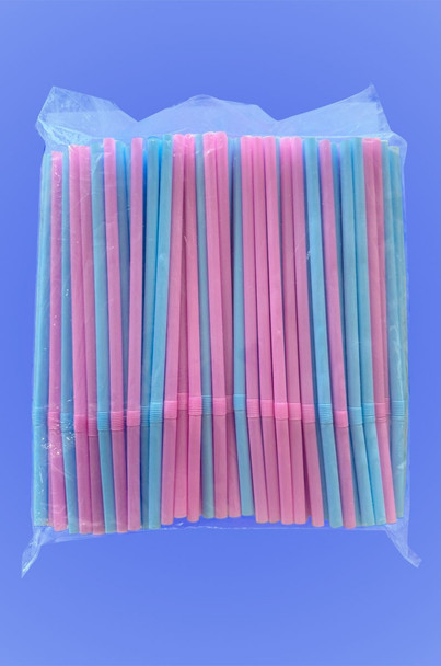 JUMBO FLEXI STRAW 8.5" - PASTEL BLUE AND PINK - (7,500/case)