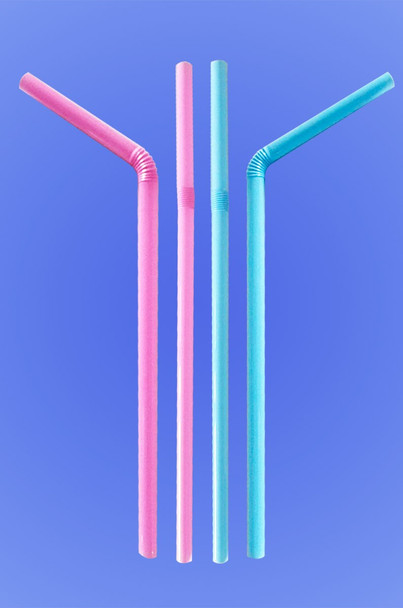 JUMBO FLEXI STRAW 8.5" - PASTEL BLUE AND PINK - (7,500/case)