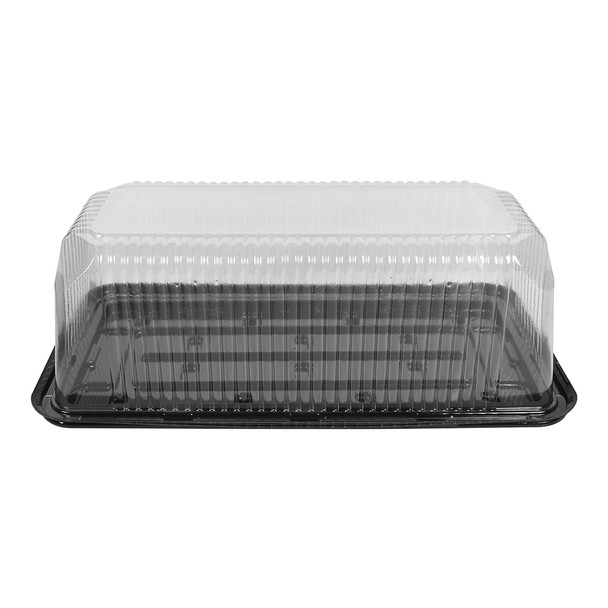 LOG CAKE/DELI CONTAINER - 14" x 7" LONG RECTANGULAR BLACK BASE - 4 3/4" TALL - 25/CASE