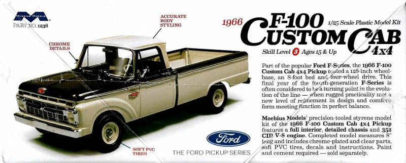Moebius Models 1236 1966 Ford F100 Custom Cab 4x4 Pickup Truck 1
