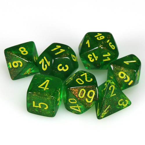 Chessex 27565 Borealis Maple Green/Yellow Polyhedral 7-Dice Set