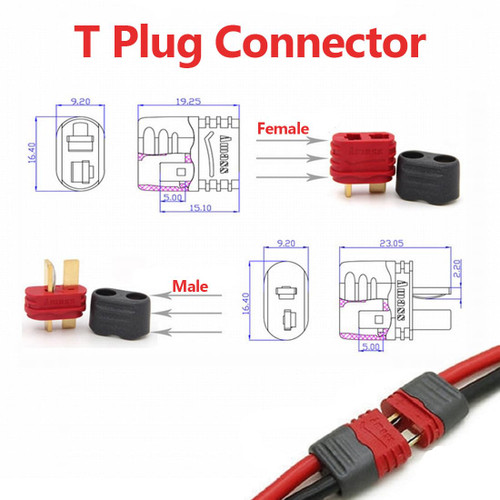 Hobbywurks HBYC2029 T Plug Connector Set w/ Solder Cap, 3 Pair