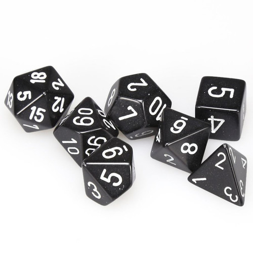 Chessex 25408 Opaque Black/White Polyhedral 7 Dice Set