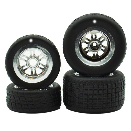 1RC Racing 1RC5529 FR/RR Soft Tires & Chrome Wheels, Hoosier, 1/18 Midget (4)
