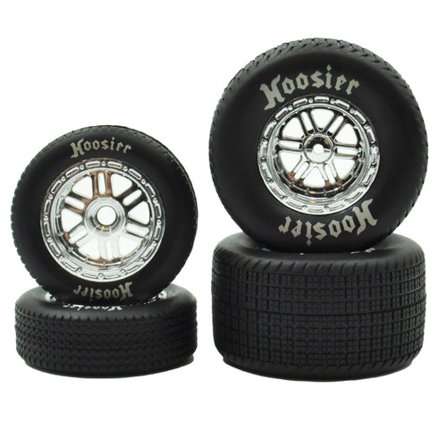 1RC Racing 1RC5531 FR/RR Soft Tires & Chrome Wheels, Hoosier, 1/18 Sprint (4)