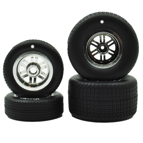 1RC Racing 1RC5531 FR/RR Soft Tires & Chrome Wheels, Hoosier, 1/18 Sprint (4)