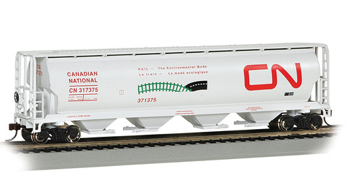 Bachmann 19132 HO Canadian 4 Bay Cylindrical Grain Hopper - CN Environmental Mode #317375