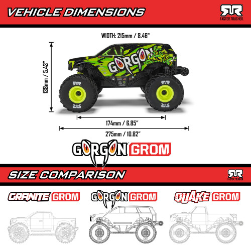 ARRMA ARA2130T2 1/16 GORGON GROM 4X4 RTR Brushed Monster Truck (Battery & Charger Included), Red