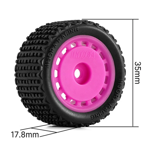 INJORA MBT02-MA Magenta Pre-mounted Pin Buggy Tires & Wheels for 1/28 Losi Micro-T