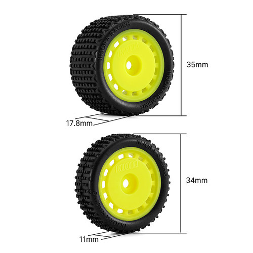 INJORA MBT01-YE Yellow Pre-mounted Pin Buggy Tires & Wheels for 1/24 Losi Micro-B