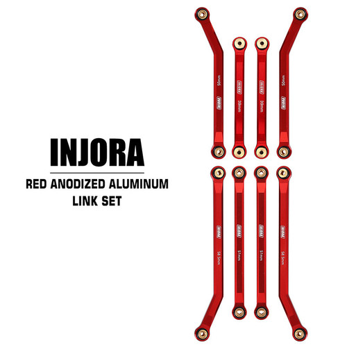 INJORA SCX24-71RD Red Aluminum High Clearance 4 Links Set for SCX24 C10 JLU Bronco Base Camp 4Runner 8PCS