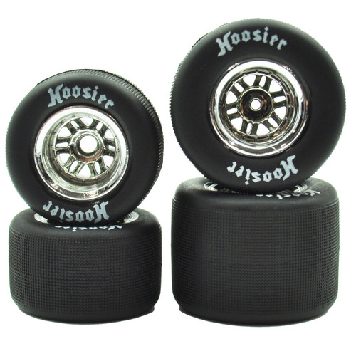 1RC Racing 1RC5566 FR/RR Tires & Chrome Wheels, 1/18 Super Mod (4)