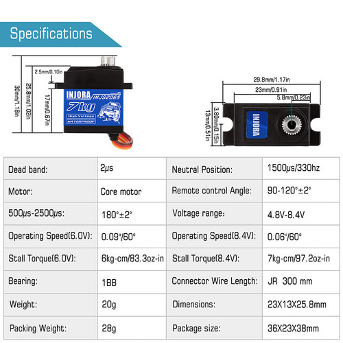 INJORA INJS2065 7KG Waterproof 2065 Servo with Mount & Horn for 1/24 Axial SCX24