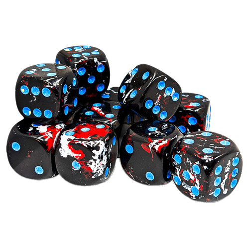 Chessex 24608 Brush Dark Side/Blue 16mm D6 Dice Block (12 Dice)