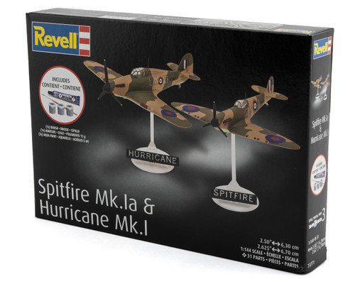 Revell RMX73771 Spitfire Mk.Ia & Hurricane Mk.I 1/144 Scale Model Kit w/Paint, Brush & Cement
