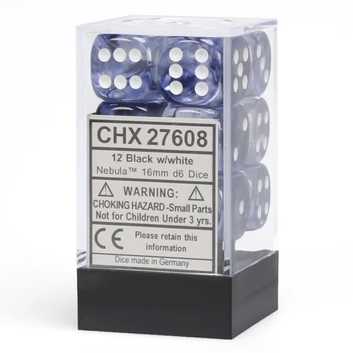 Chessex 27608 Nebula Black/White 16mm D6 Set (12 Dice)