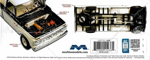 Moebius Models 1236 1966 Ford F100 Custom Cab 4x4 Pickup Truck 1/25 Scale Model Kit