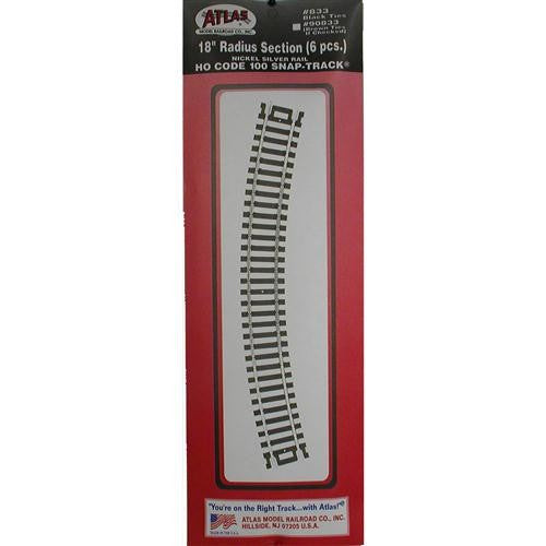Atlas Model Railroad 833 HO Code 100 18" Radius Curve Track Section 6 Pack