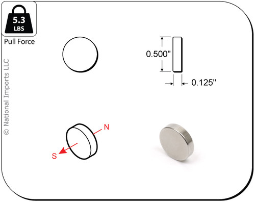 Magcraft NSN0802 Rare-Earth Disc Magnets, 0.5 in. Diameter x 0.125 in. Thick, 14-Count