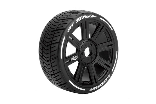 Louise RC MFT GT-Shiv 1/8 GT Tires, 17mm Hex, Soft, Mounted on Black Spoke Rim, Front/Rear (2) Louise RC MFT GT-Shiv 1/8 GT Tires, 17mm Hex, Soft, Mounted on Black Spoke Rim, Front/Rear (2)