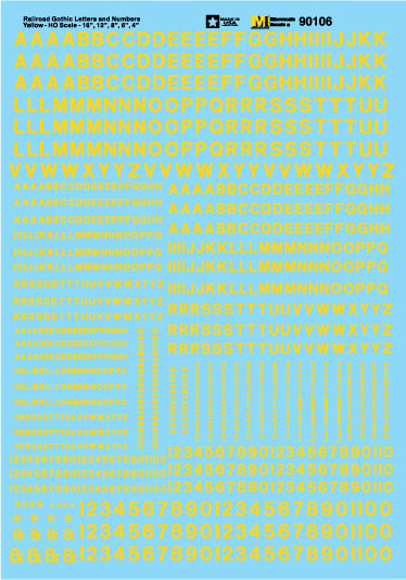 Microscale 90106 HO Scale Railroad Gothic Yellow Alphabets Decal Sheet