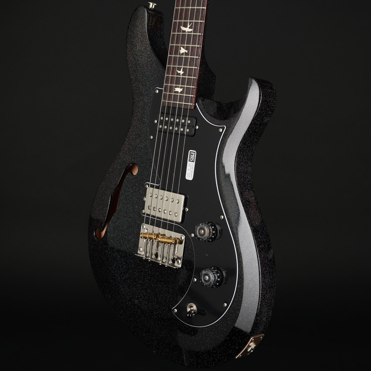 PRS S2 Vela Semi-Hollow, Mahogany Neck in Black Rainbow Holoflake