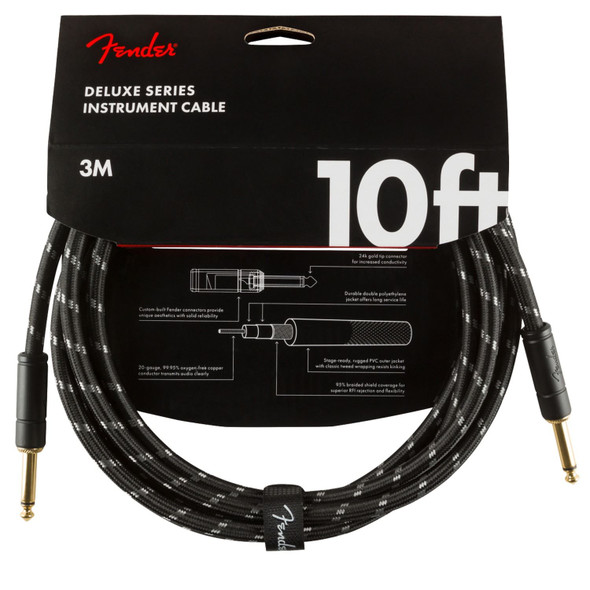Fender Deluxe Series Instrument Cable, Straight/Straight, 10ft, Black Tweed