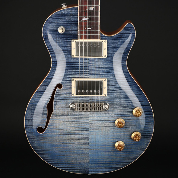 Patrick James Eggle Macon Master Grade Carve Top Semi-Hollow with Falling Leaves Inlay in Denim Blue Burst #30964