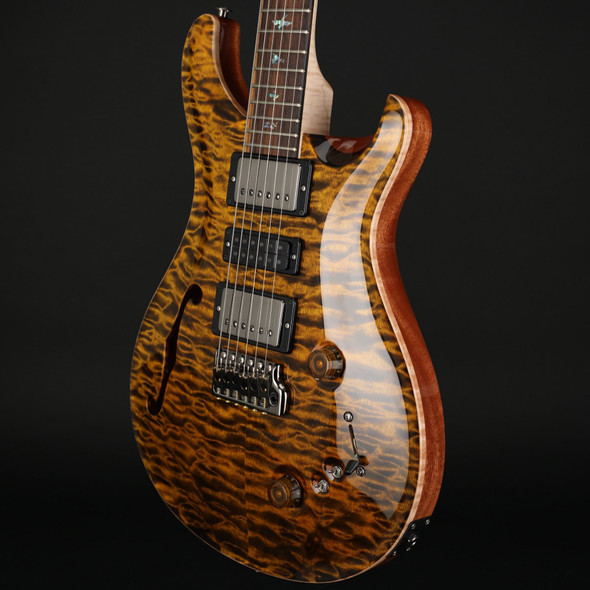 PRS Wood Library Special Semi-Hollow 22 10-Top Quilt, Flame Maple Neck in Yellow Tiger with Black Paisley Case #0379110
