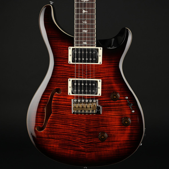 PRS SE Custom 24 Semi-Hollow Piezo in Orange Tiger Smokeburst with Gig Bag #H009323