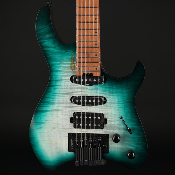 Cort Space G6TR SGLG Headless Electric Guitar in Semi Gloss Lagoon with Gig Bag