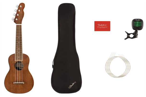 Fender Seaside Soprano Ukulele Pack, Walnut Fingerboard in Natural