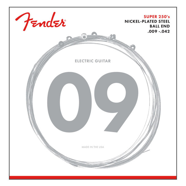 Fender Super 250 Guitar Strings, Nickel Plated Steel, Ball End, 250L Gauges .009-.042