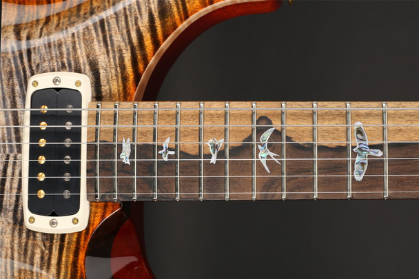 PRS Modern Eagle V Wood Library 10 Top with Ziricote Fingerboard in Burnt Maple Leaf with Black Paisley Case #0378725