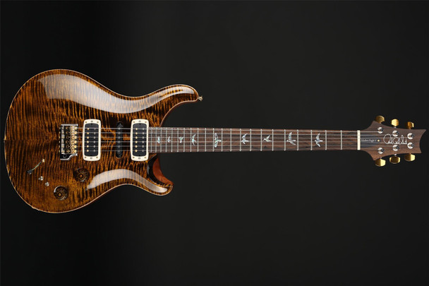 PRS Modern Eagle V Wood Library 10 Top with Ziricote Fingerboard in Yellow Tiger with Black Paisley Case #0378729