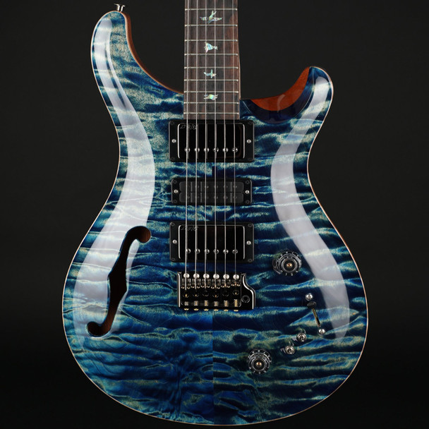 PRS Wood Library Special Semi-Hollow 10-Top Quilt, Flame Maple Neck in River Blue with Black Paisley Case #0379108
