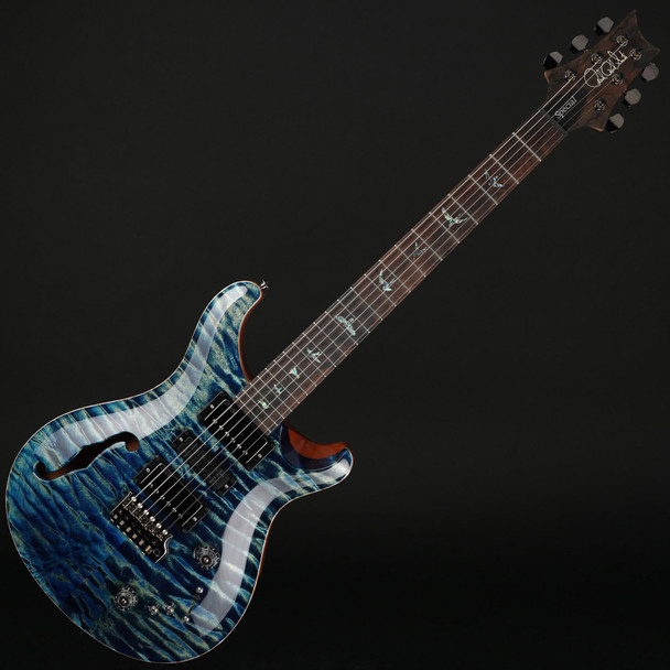 PRS Wood Library Special Semi-Hollow 10-Top Quilt, Flame Maple Neck in River Blue with Black Paisley Case #0379108