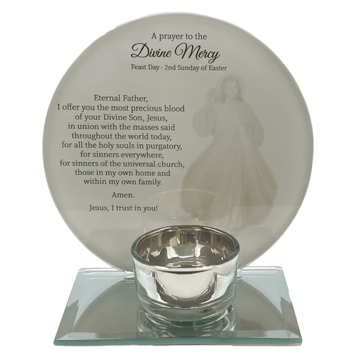 Divine Mercy Glass Tealight Devotional Candle Holder