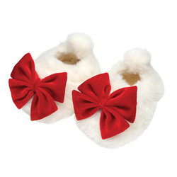 Plush Slippers - Red Bow