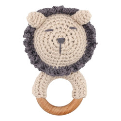 Knit Plush Rattle + Wood Ring - Lion