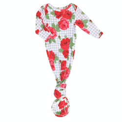 Knotted Gown - Blue Gingham + Red Roses