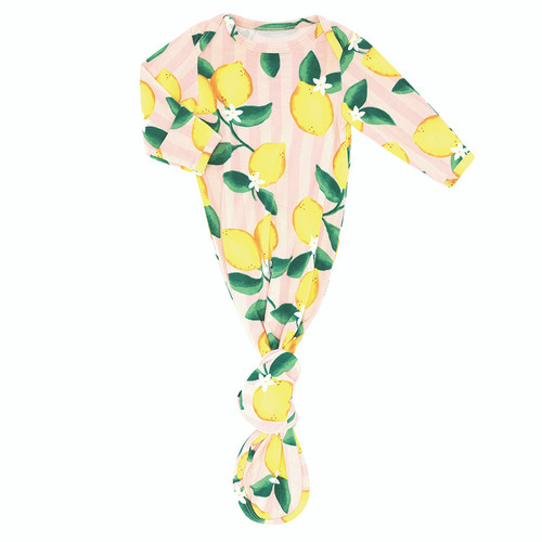 Knotted Gown - Pink Stripes + Lemons