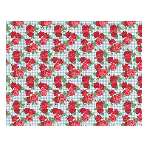 Baby Blanket - Blue Gingham + Red Roses