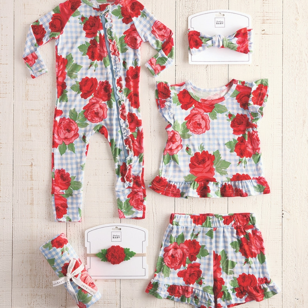 SHOP BLUE GINGHAM + ROSES PJ SETS
