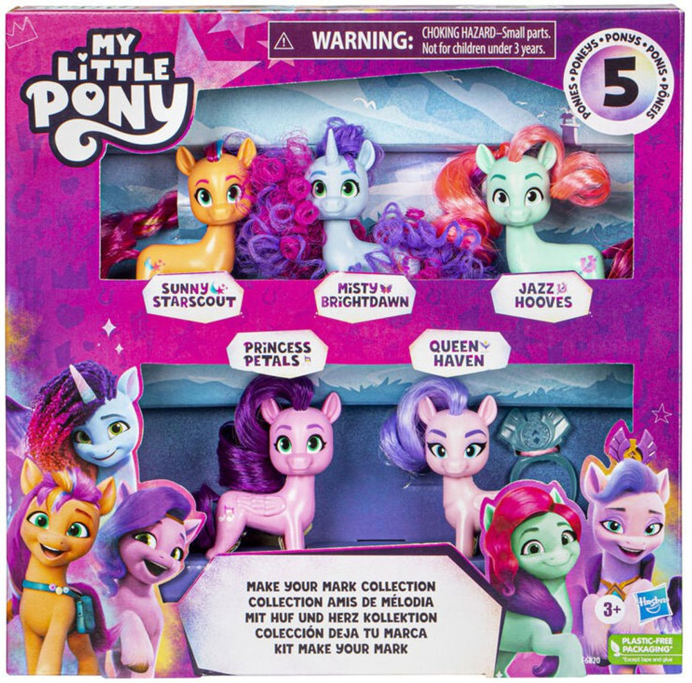 My Little Pony Make Your Mark Collection Sunny Starscout, Princess Petals,  Misty Brightdawn, Queen Haven & Jazz Hooves Figure 5-Pack